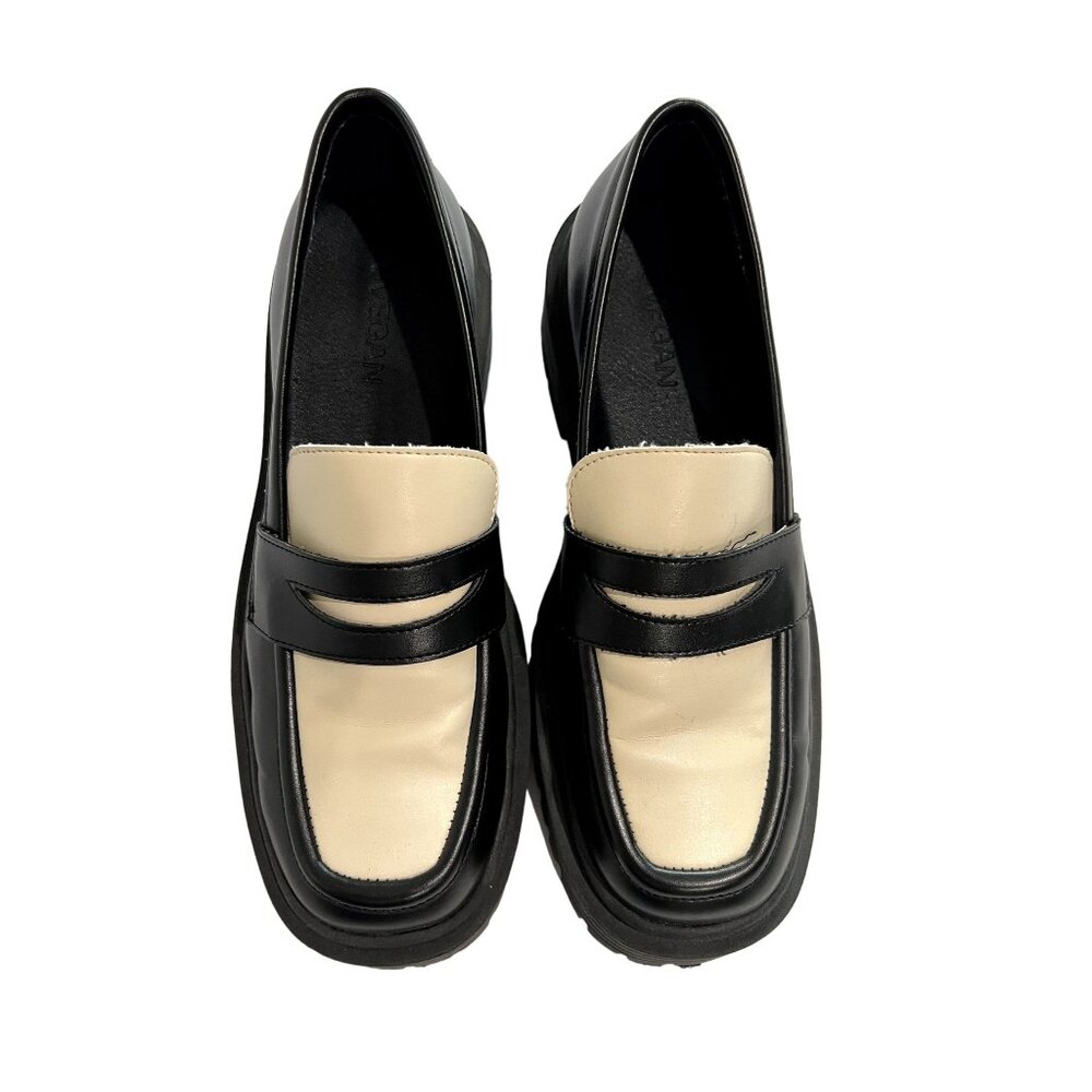 NWOB SVEGAN Mask Vegan Leather Platform Lug Loafer in Black White